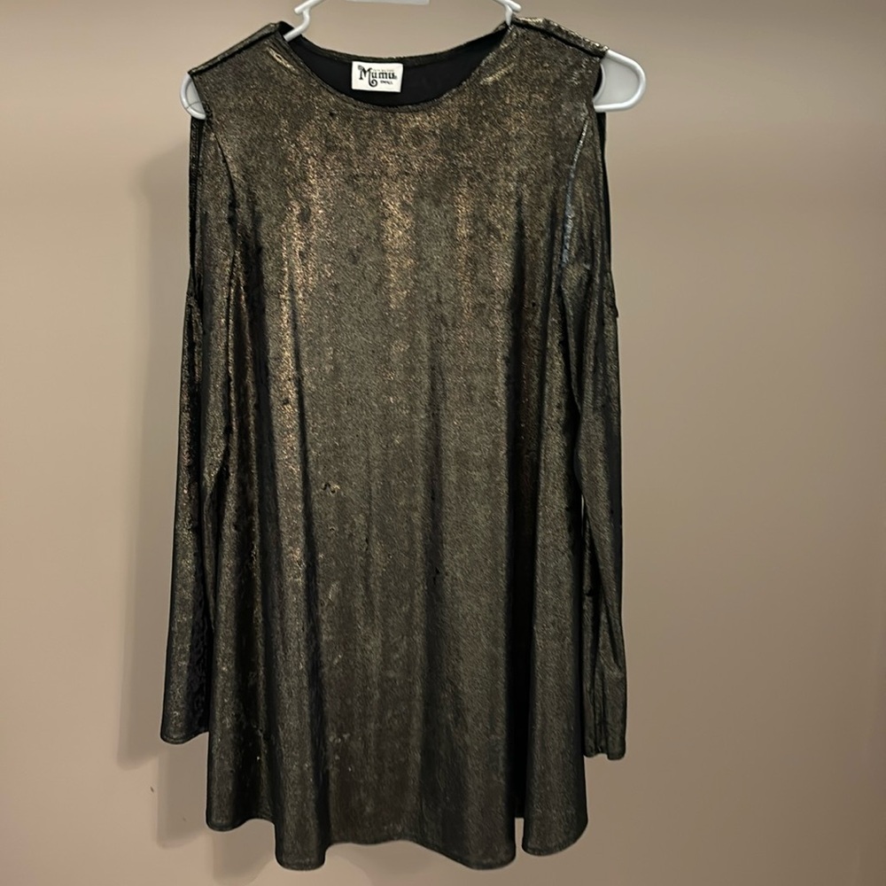 Show Me Your Mumu mini dress velvet gold black cold shoulder